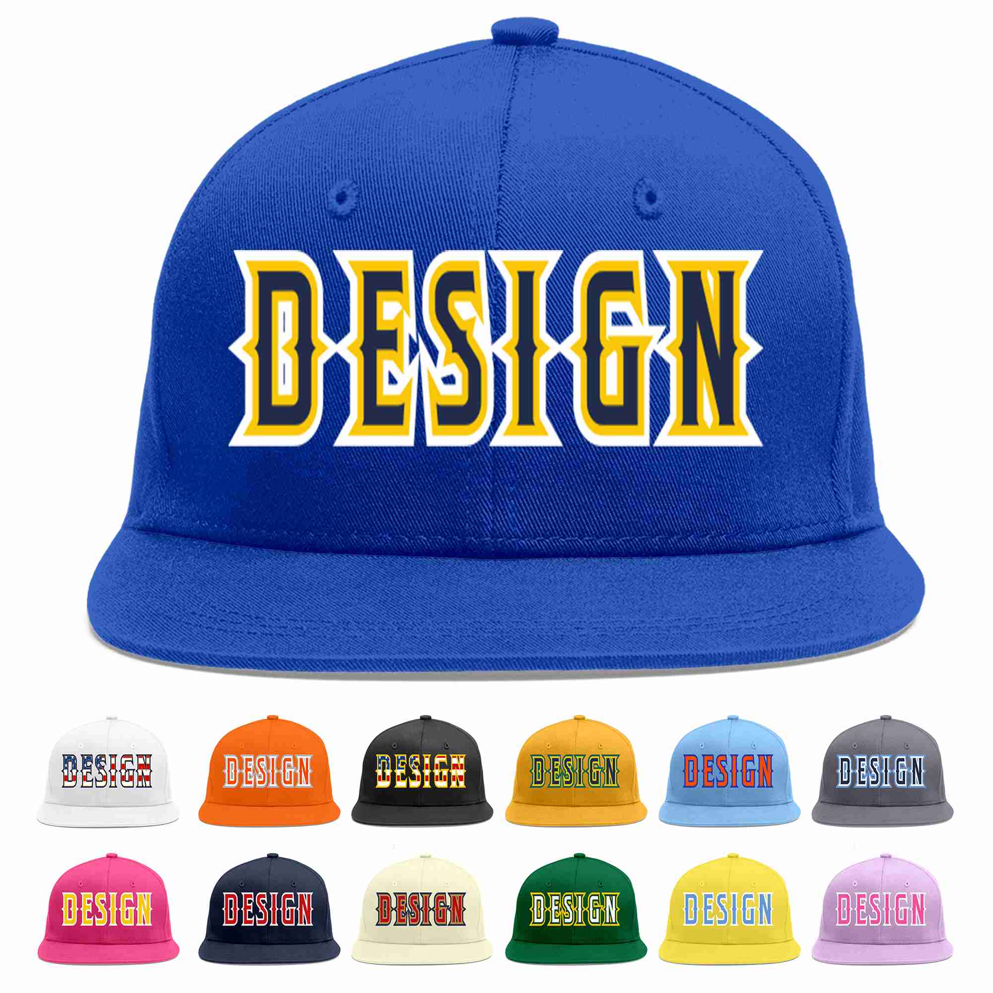 Custom Royal Navy-Gold Flat Eaves Sport Baseball Cap Design for Men/Women/Youth