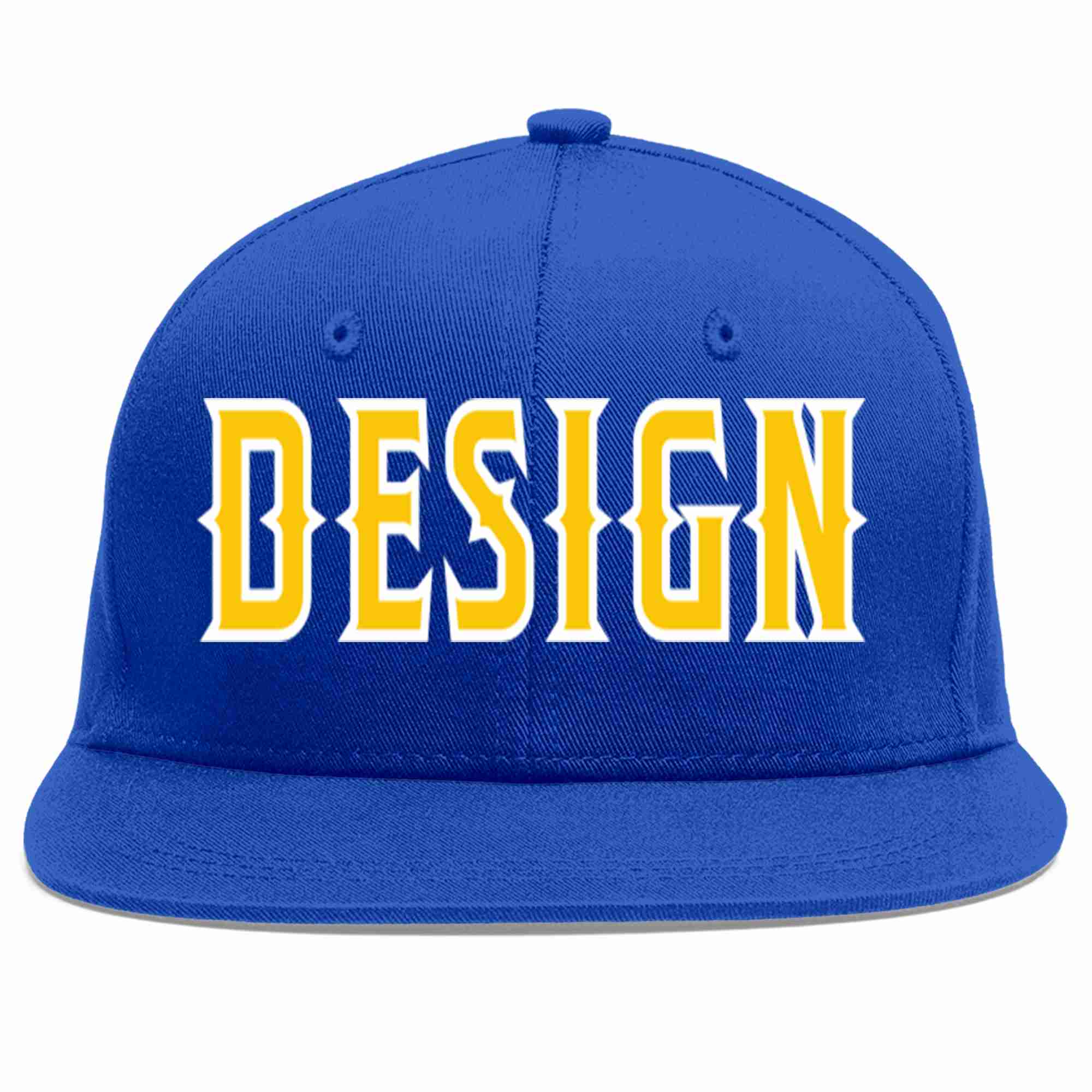 Custom Royal Gold-White Flat Eaves Sport Baseball Cap Design for Men/Women/Youth