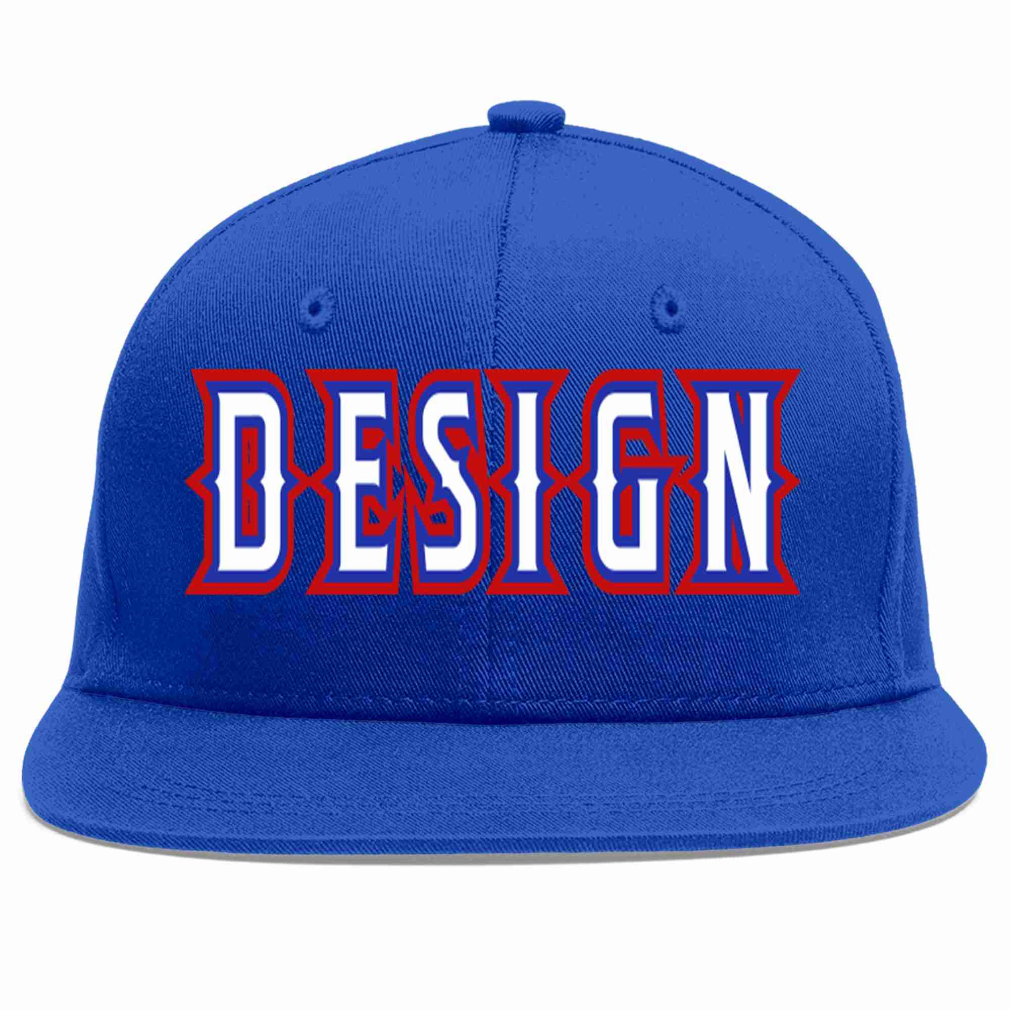 Custom Royal White-Royal Flat Eaves Sport Baseball Cap Design for Men/Women/Youth