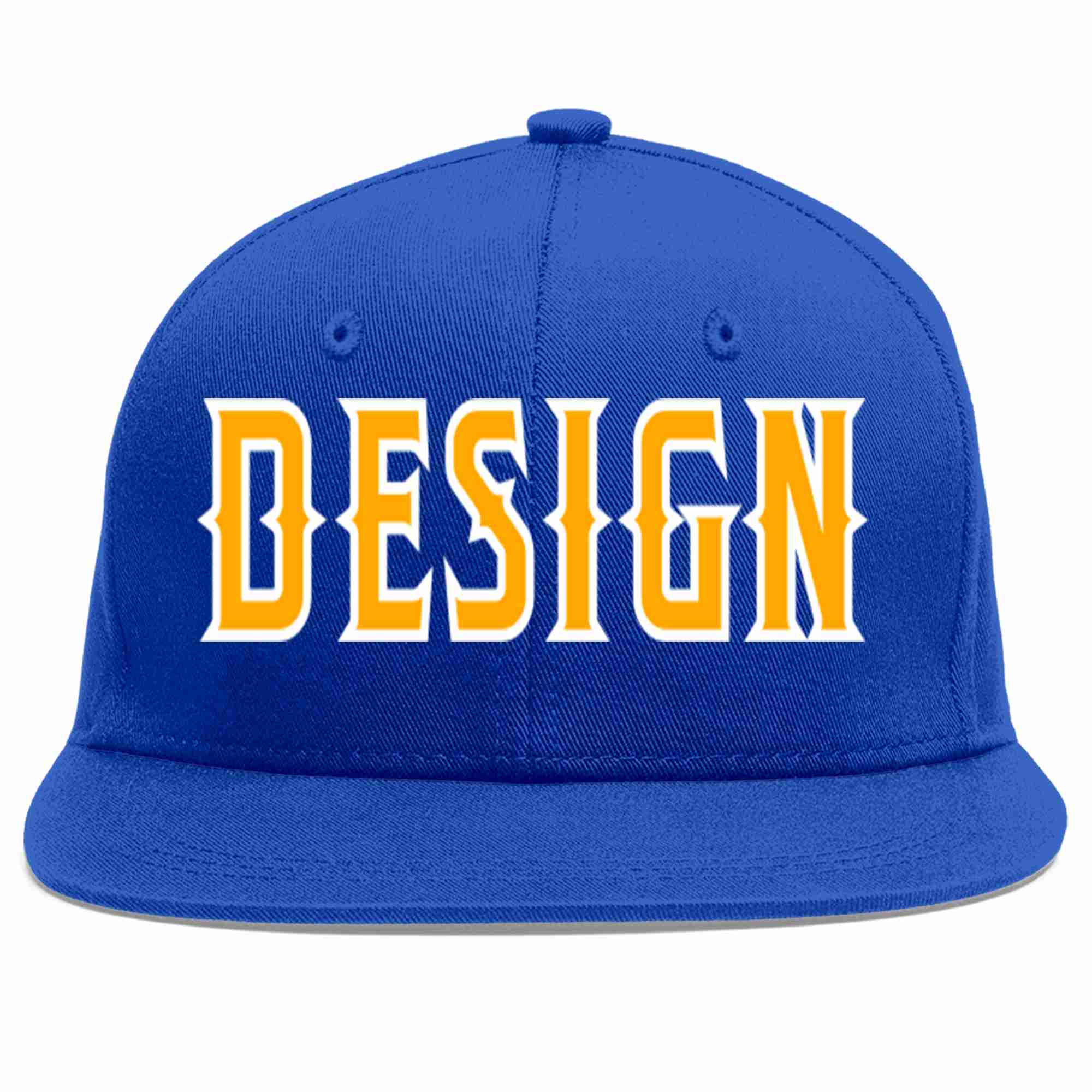 Conception personnalisée de casquette de baseball de sport à avant-toit plat jaune-blanc royal pour hommes/femmes/jeunes