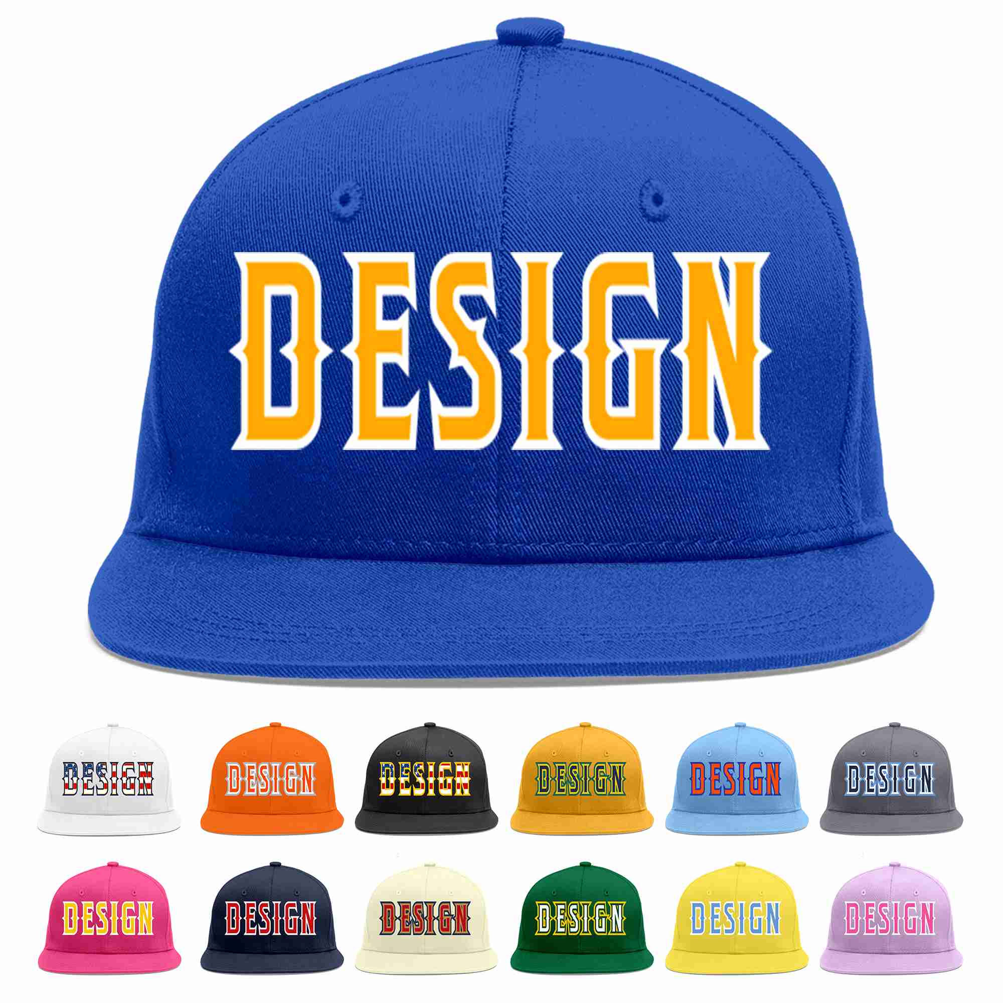 Custom Royal Yellow-White Flat Eaves Sport Baseball Cap Design for Men/Women/Youth