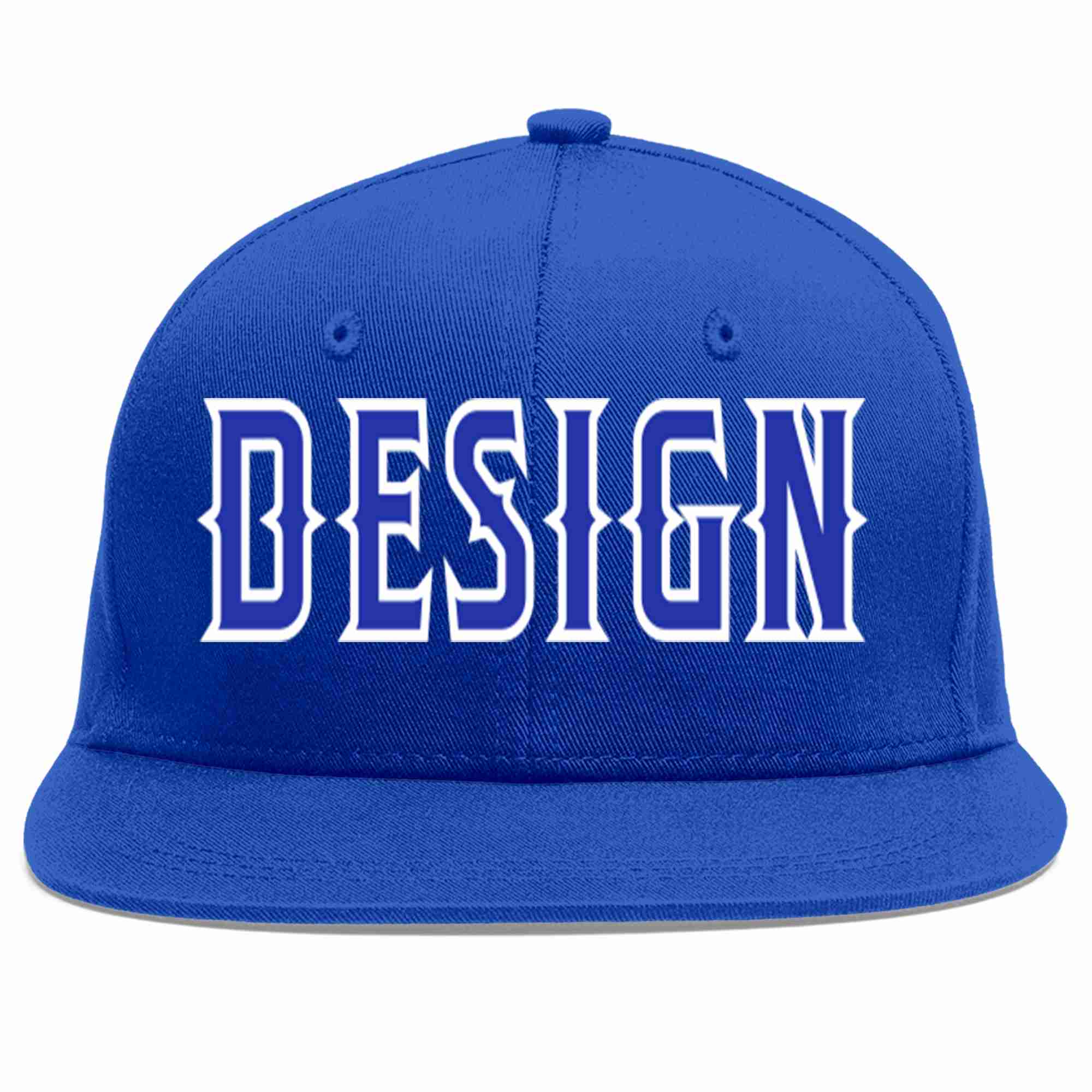 Custom Royal Royal-White Flat Eaves Sport Baseball Cap Design for Men/Women/Youth