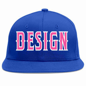 Custom Royal Pink-White Flat Eaves Sport Baseball Cap Design for Men/Women/Youth