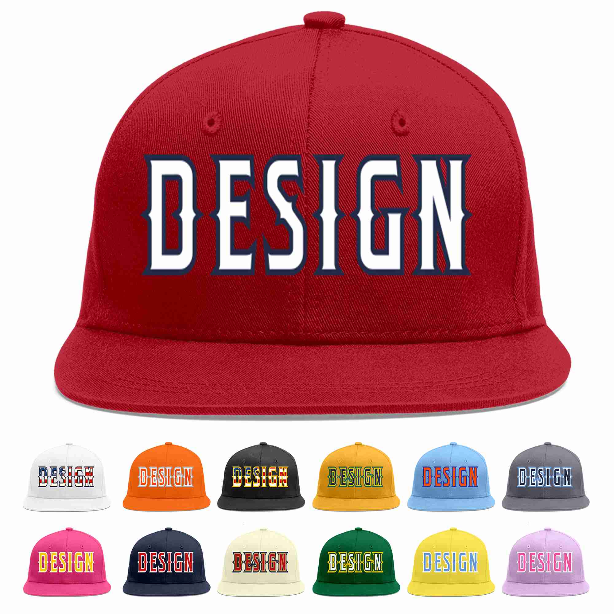 Custom Red White-Navy Flat Eaves Sport Baseball Cap Design for Men/Women/Youth