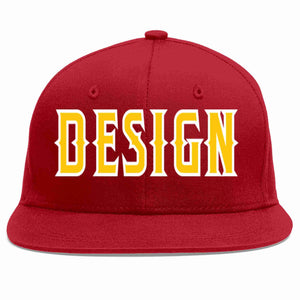 Custom Red Gold-White Flat Eaves Sport Baseball Cap Design for Men/Women/Youth