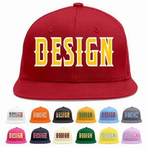 Custom Red Gold-White Flat Eaves Sport Baseball Cap Design for Men/Women/Youth