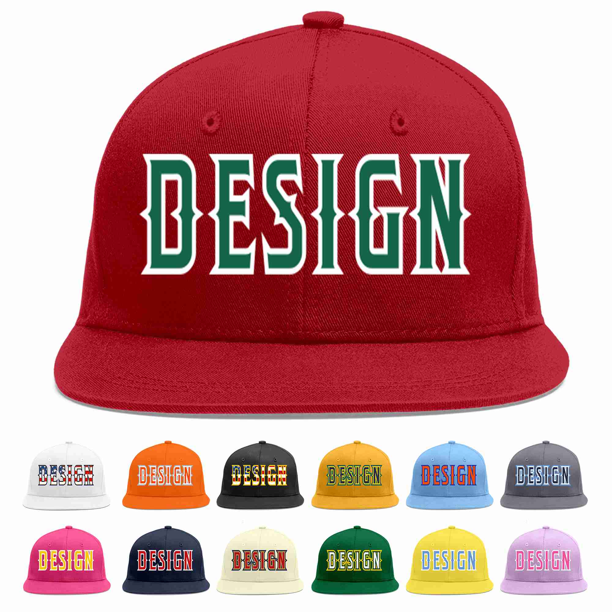 Custom Red Kelly Green-White Flat Eaves Sport Baseball Cap Design for Men/Women/Youth