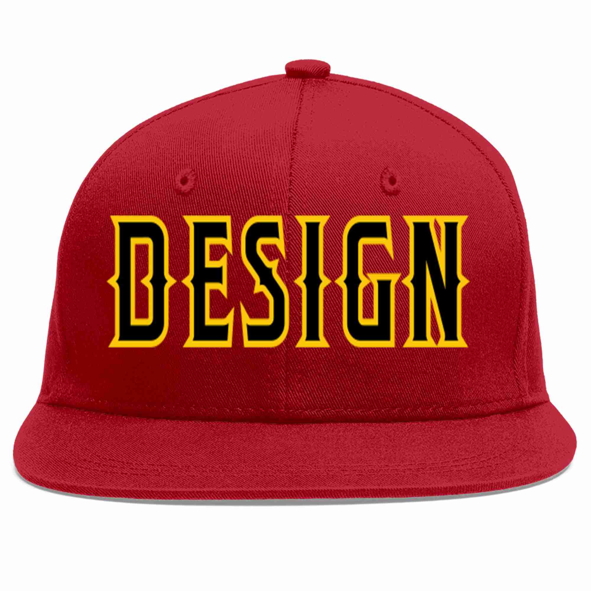 Custom Red Black-Gold Flat Eaves Sport Baseball Cap Design for Men/Women/Youth