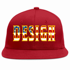 Custom Red Vintage USA Flag-Gold Flat Eaves Sport Baseball Cap Design for Men/Women/Youth