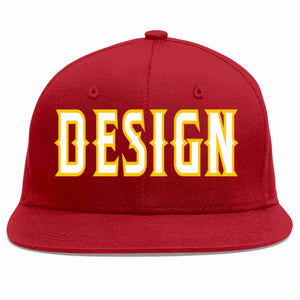 Custom Red White-Gold Flat Eaves Sport Baseball Cap Design for Men/Women/Youth