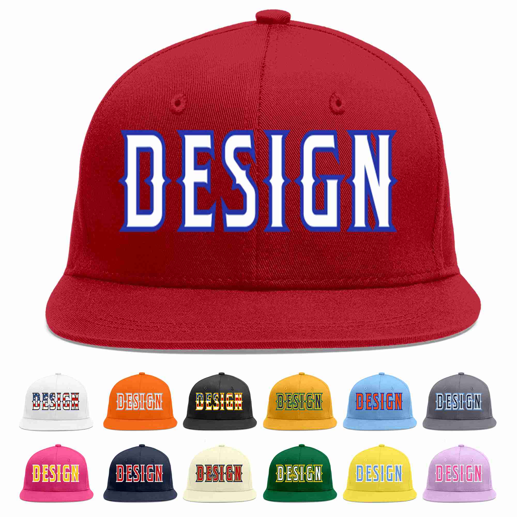 Conception personnalisée de casquette de baseball de sport à Eaves plates rouge blanc-royal pour hommes/femmes/jeunes