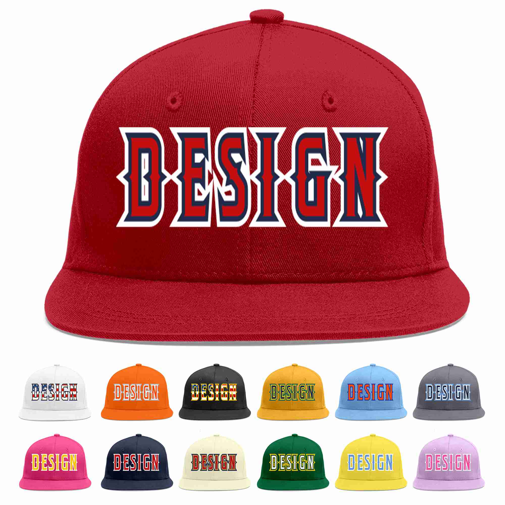 Custom Red Red-Navy Flat Eaves Sport Baseball Cap Design for Men/Women/Youth