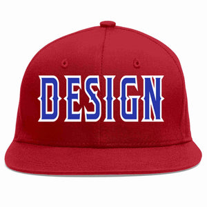 Custom Red Royal-White Flat Eaves Sport Baseball Cap Design for Men/Women/Youth