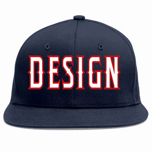 Custom Navy White-Red Flat Eaves Sport Baseball Cap Design for Men/Women/Youth