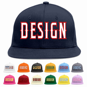 Custom Navy White-Red Flat Eaves Sport Baseball Cap Design for Men/Women/Youth