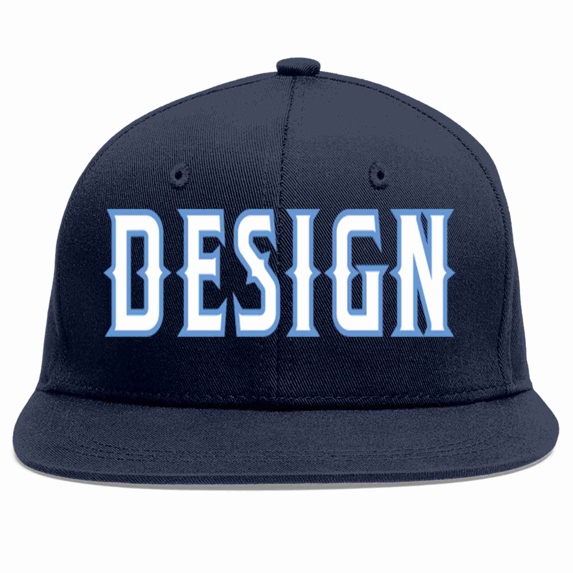 Custom Navy White-Light Blue Flat Eaves Sport Baseball Cap Design for Men/Women/Youth