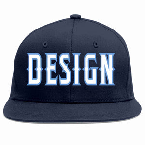 Custom Navy White-Light Blue Flat Eaves Sport Baseball Cap Design for Men/Women/Youth