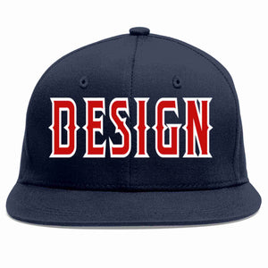 Custom Navy Red-White Flat Eaves Sport Baseball Cap Design for Men/Women/Youth