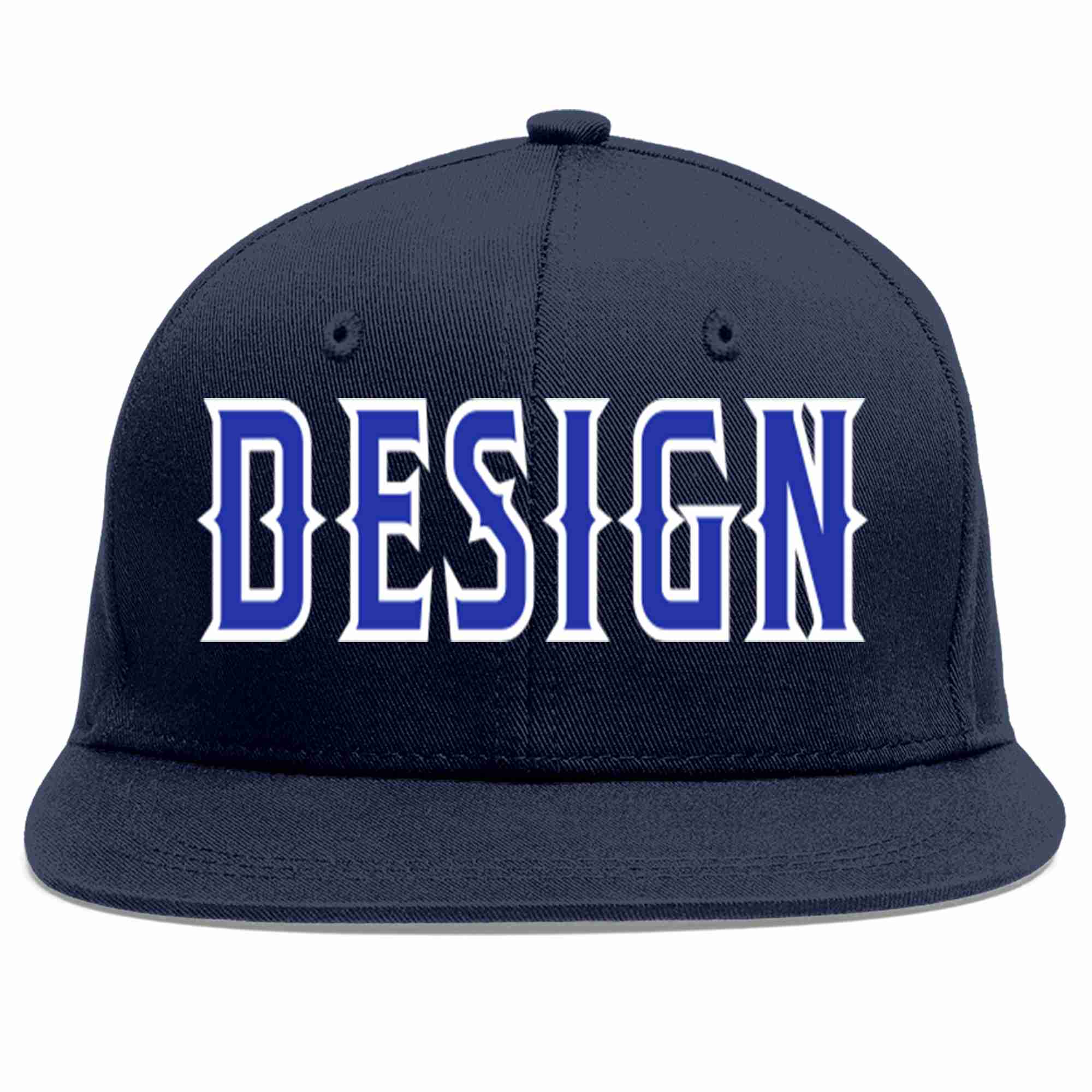 Conception personnalisée de casquette de baseball de sport à avant-toit plat bleu marine royal-blanc pour hommes/femmes/jeunes