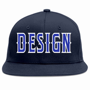 Custom Navy Royal-White Flat Eaves Sport Baseball Cap Design for Men/Women/Youth