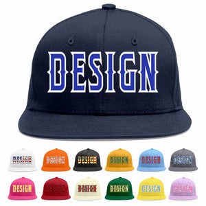 Custom Navy Royal-White Flat Eaves Sport Baseball Cap Design for Men/Women/Youth