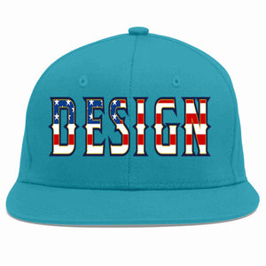 Custom Aqua Vintage USA Flag-Gold Flat Eaves Sport Baseball Cap Design for Men/Women/Youth