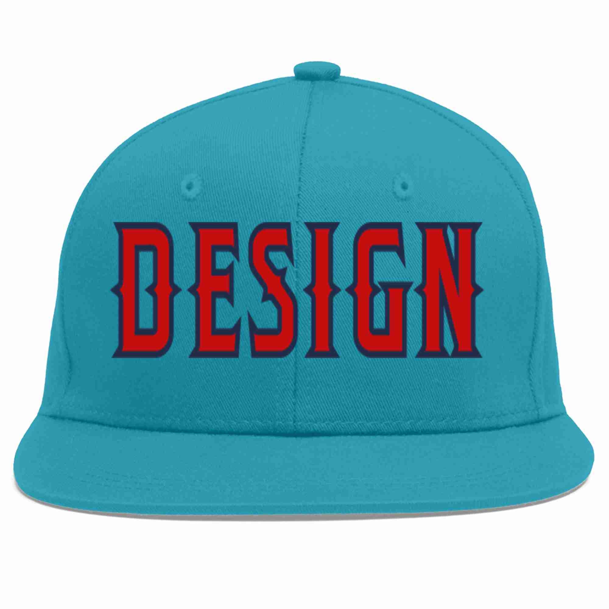 Custom Aqua Red-Navy Flat Eaves Sport Baseball Cap Design for Men/Women/Youth