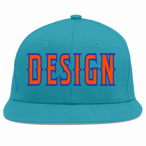 Casquette de baseball personnalisée Aqua Orange-Royal Flat Eaves Sport pour hommes/femmes/jeunes