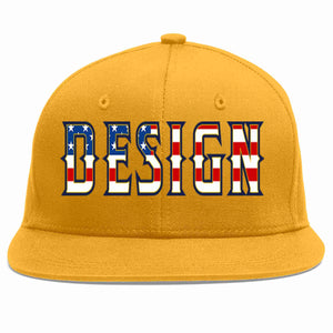 Custom Gold Vintage USA Flag-Gold Flat Eaves Sport Baseball Cap Design for Men/Women/Youth