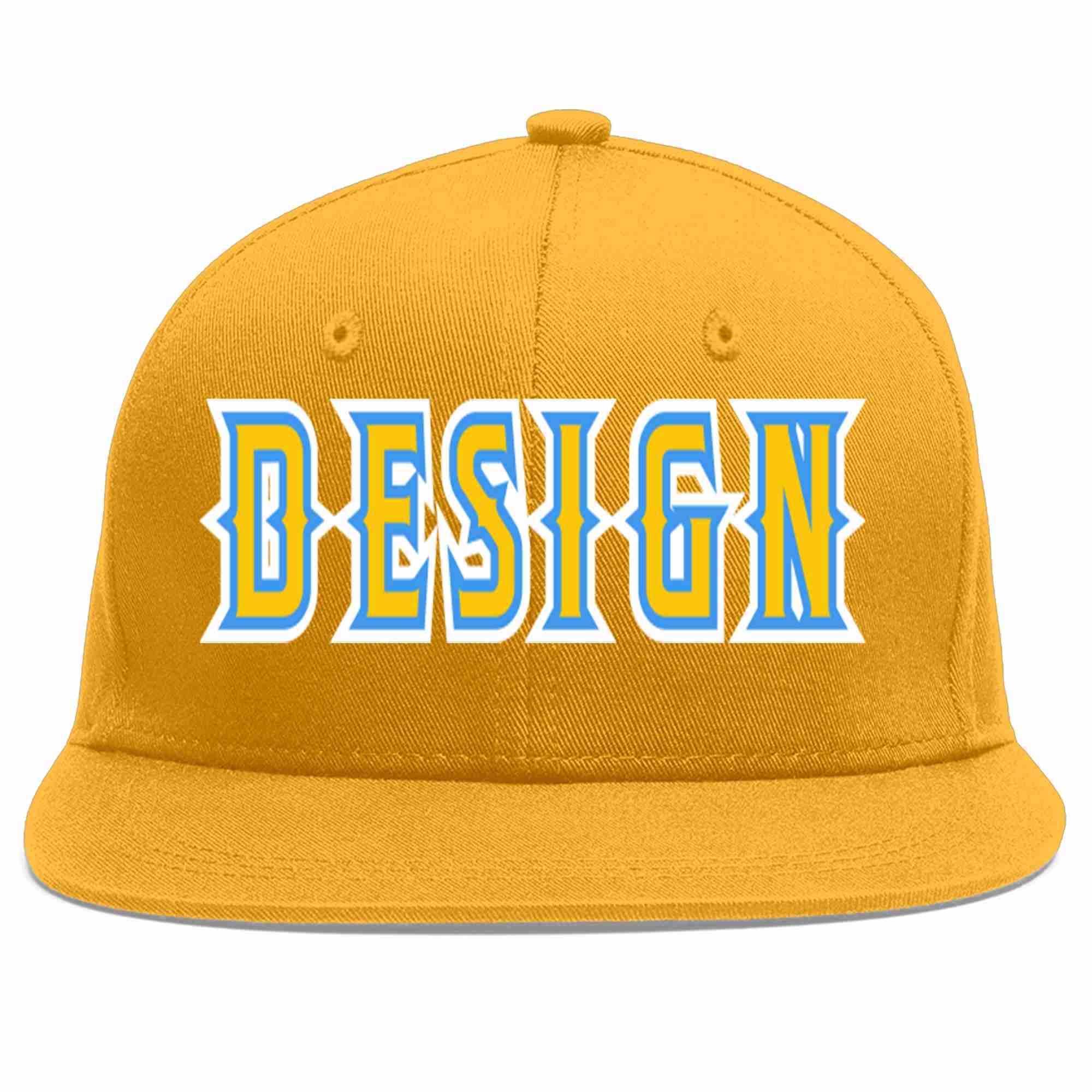 Conception personnalisée de casquette de baseball de sport à avant-toit plat bleu poudre d'or doré pour hommes/femmes/jeunes