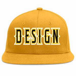 Custom Gold Black-Gold Flat Eaves Sport Baseball Cap Design for Men/Women/Youth