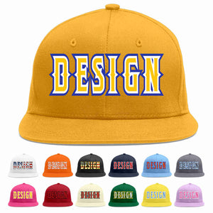 Custom Gold Gold-White Flat Eaves Sport Baseball Cap Design for Men/Women/Youth