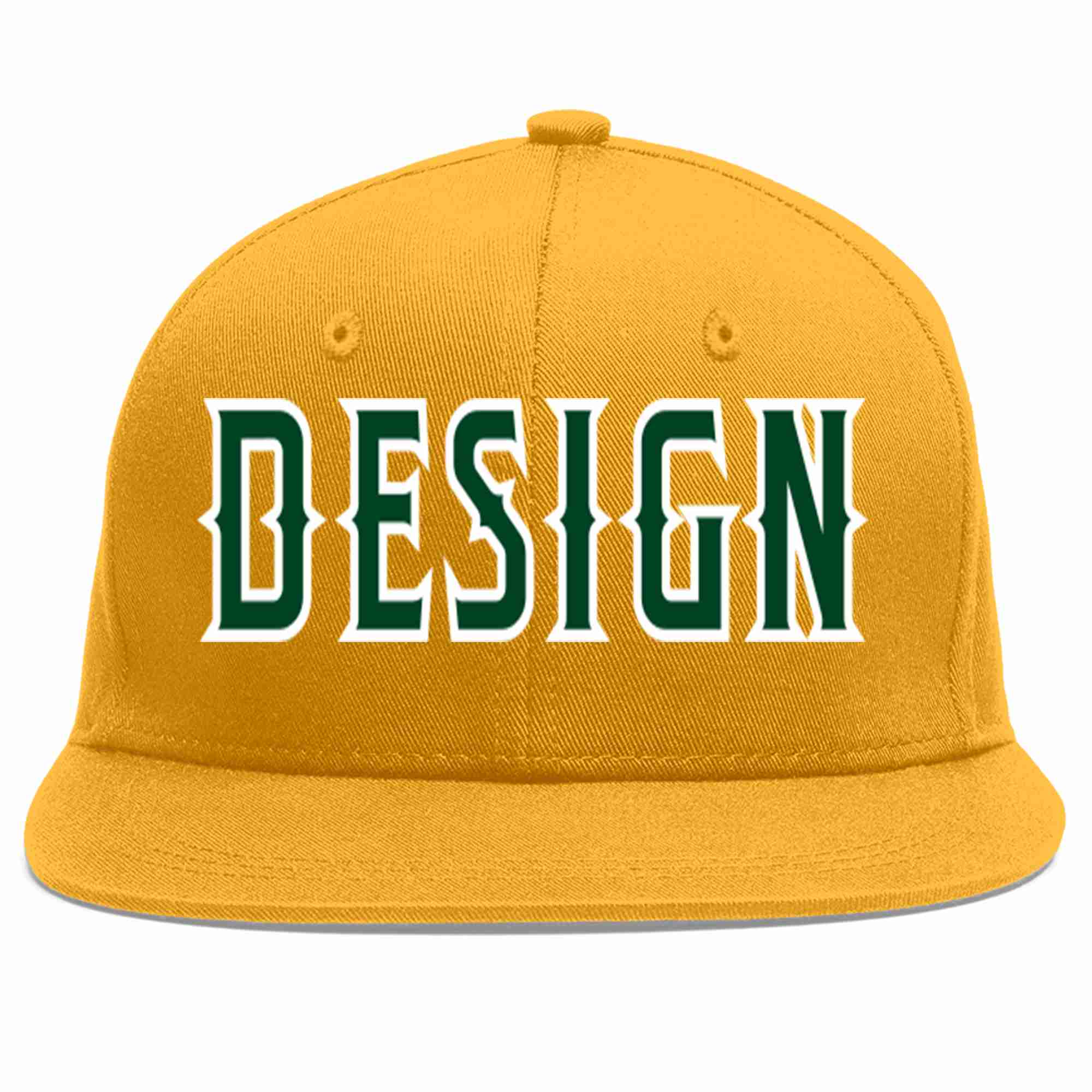 Conception personnalisée de casquette de baseball de sport à avant-toit plat vert-blanc doré pour hommes/femmes/jeunes