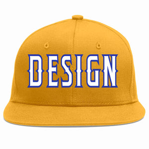 Custom Gold White-Royal Flat Eaves Sport Baseball Cap Design for Men/Women/Youth