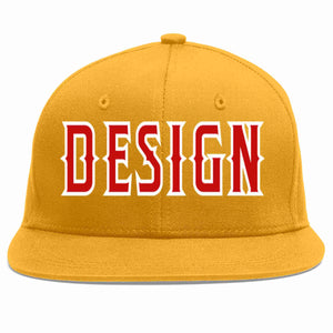 Custom Gold Red-White Flat Eaves Sport Baseball Cap Design for Men/Women/Youth