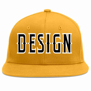 Custom Gold Black-White Flat Eaves Sport Baseball Cap Design for Men/Women/Youth