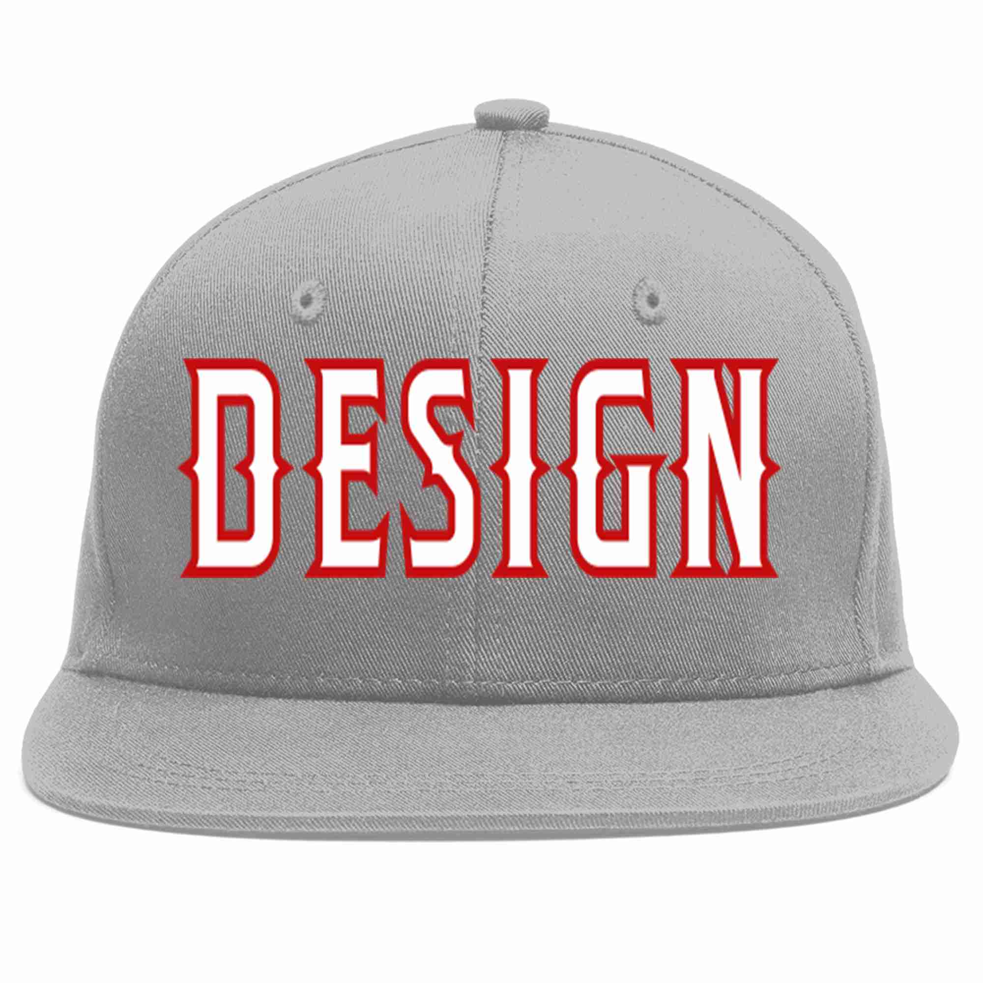 Custom Gray White-Red Flat Eaves Sport Baseball Cap Design for Men/Women/Youth