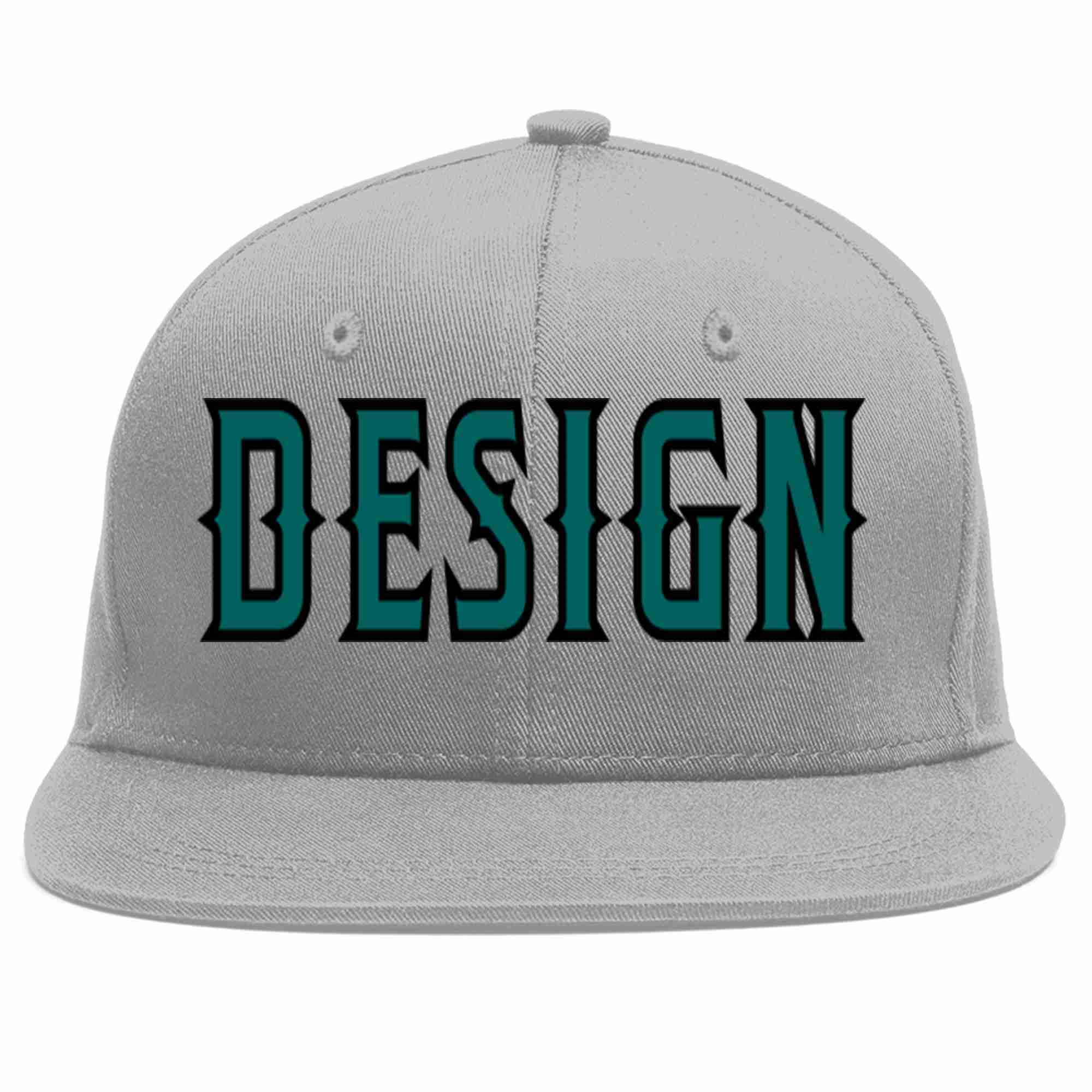 Custom Gray Aqua-Black Flat Eaves Sport Baseball Cap Design for Men/Women/Youth