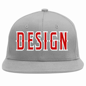 Custom Gray Red-White Flat Eaves Sport Baseball Cap Design for Men/Women/Youth