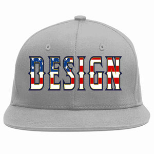 Custom Gray Vintage USA Flag-Gold Flat Eaves Sport Baseball Cap Design for Men/Women/Youth