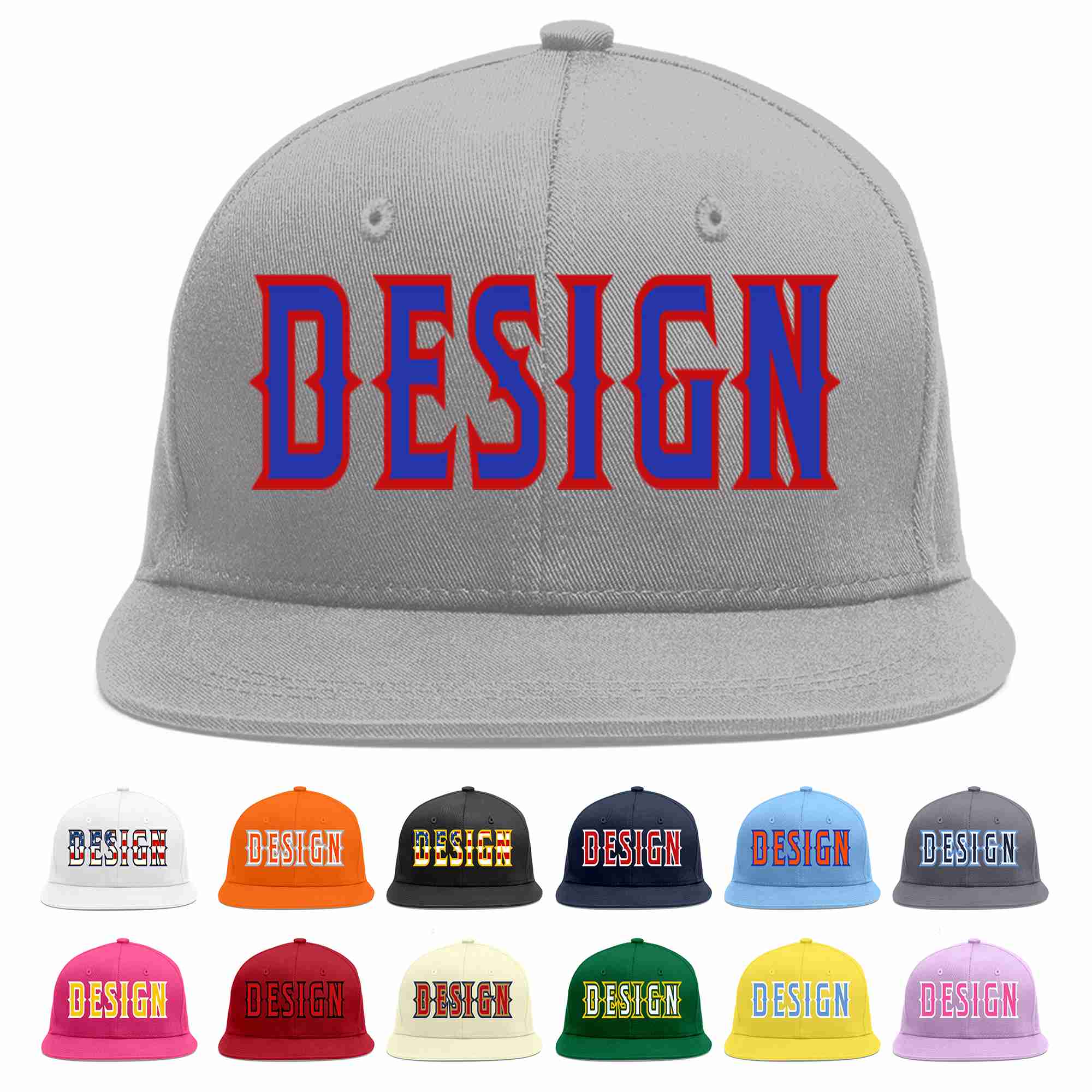 Custom Gray Royal-Red Flat Eaves Sport Baseball Cap Design for Men/Women/Youth