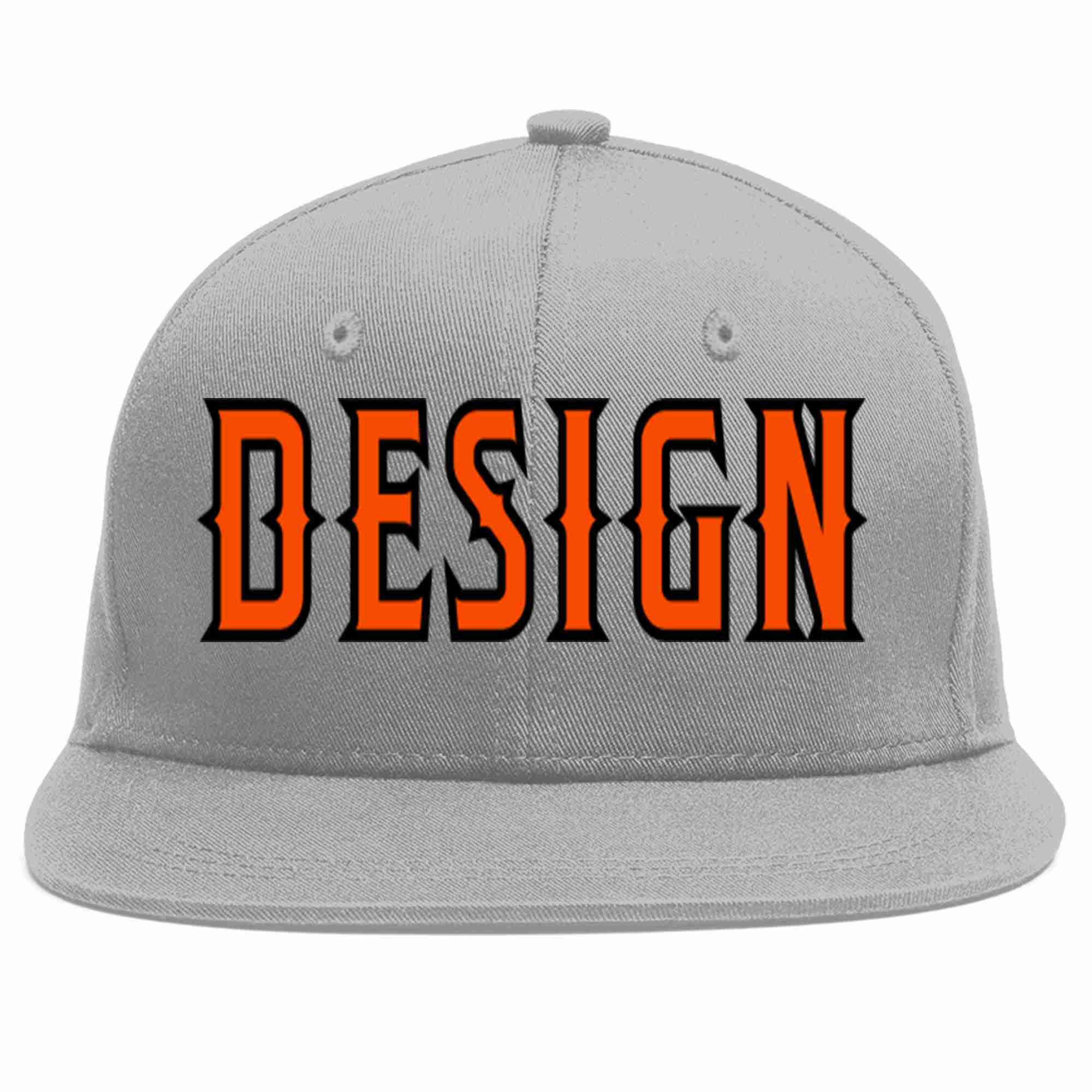 Custom Gray Orange-Black Flat Eaves Sport Baseball Cap Design for Men/Women/Youth