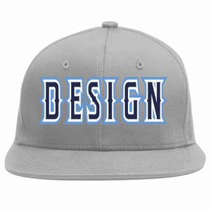 Custom Gray Navy-White Flat Eaves Sport Baseball Cap Design for Men/Women/Youth