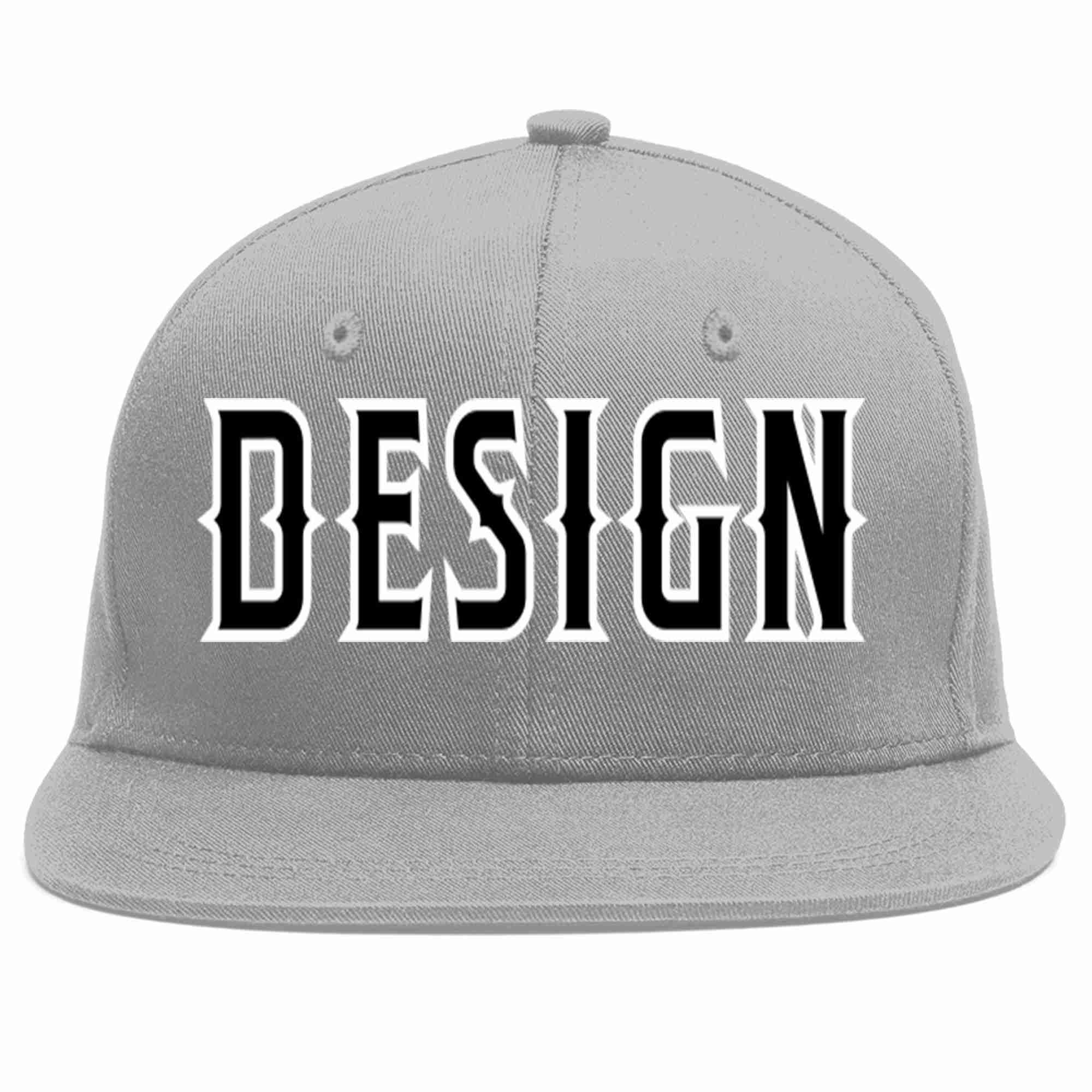 Conception personnalisée de casquette de baseball de sport à avant-toit plat gris noir-blanc pour hommes/femmes/jeunes