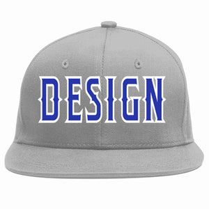 Conception personnalisée de casquette de baseball de sport à avant-toit plat gris royal-blanc pour hommes/femmes/jeunes