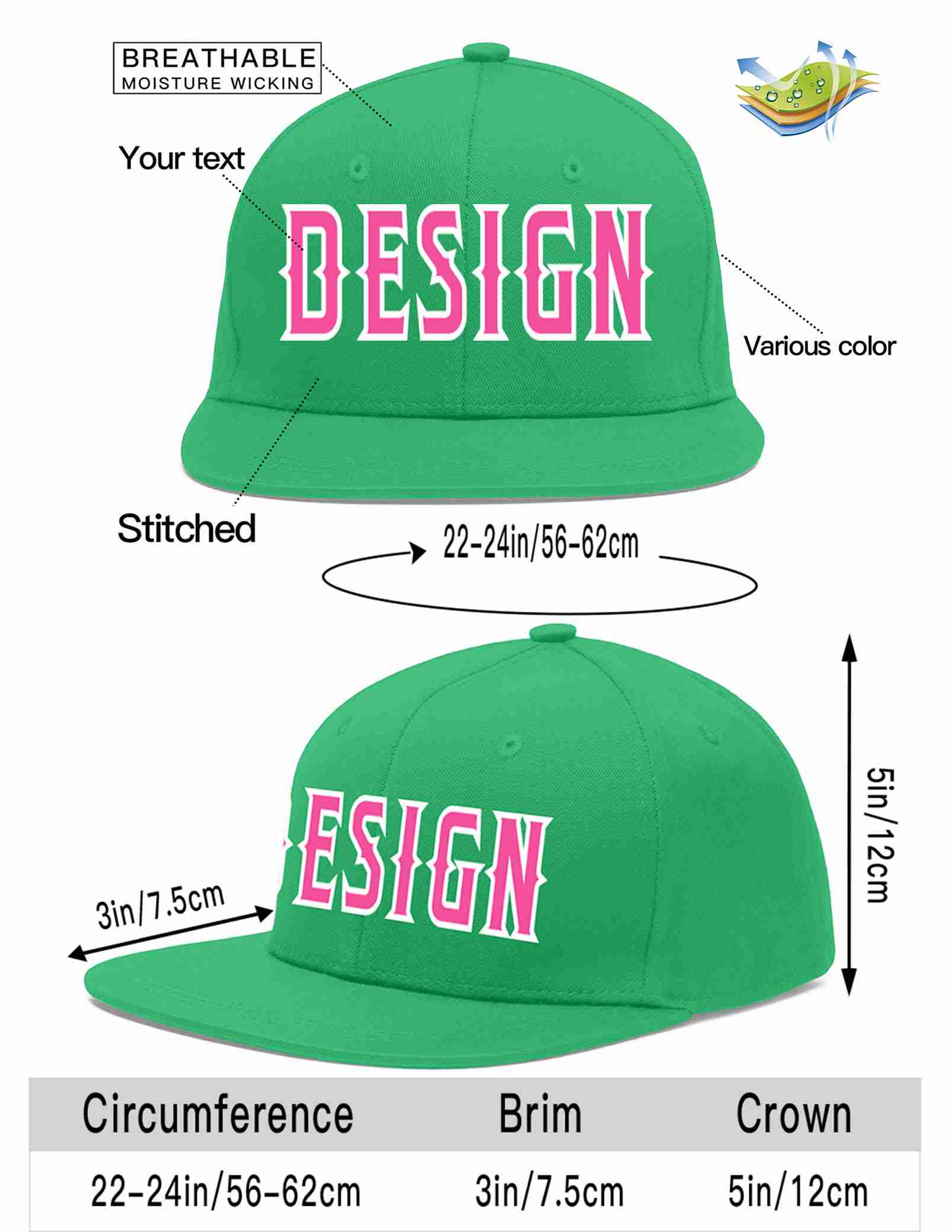 Custom Teal Pink-White Flat Eaves Sport Baseball Cap