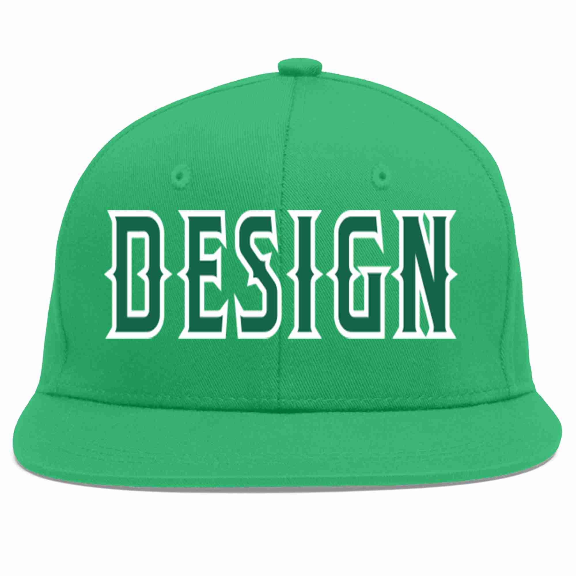 Custom Teal Kelly Green-White Flat Eaves Sport Baseball Cap