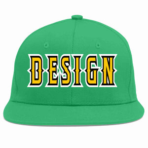 Custom Teal Gold-Black Flat Eaves Sport Baseball Cap