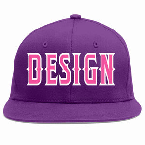 Conception personnalisée de casquette de baseball de sport à avant-toit plat violet rose-blanc pour hommes/femmes/jeunes