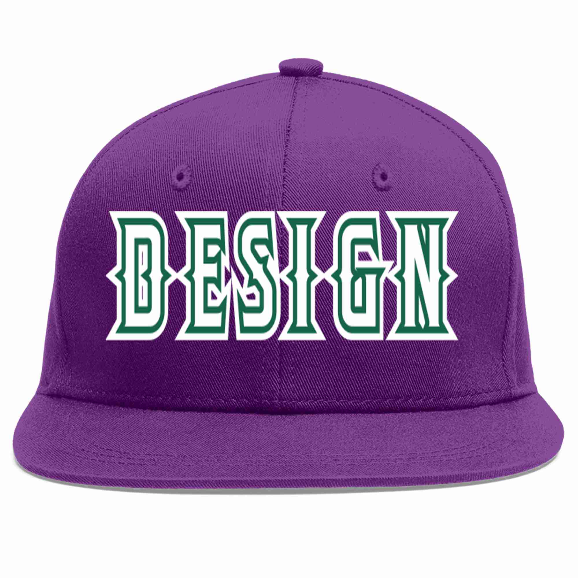 Custom Purple White-Kelly Green Flat Eaves Sport Baseball Cap Design for Men/Women/Youth